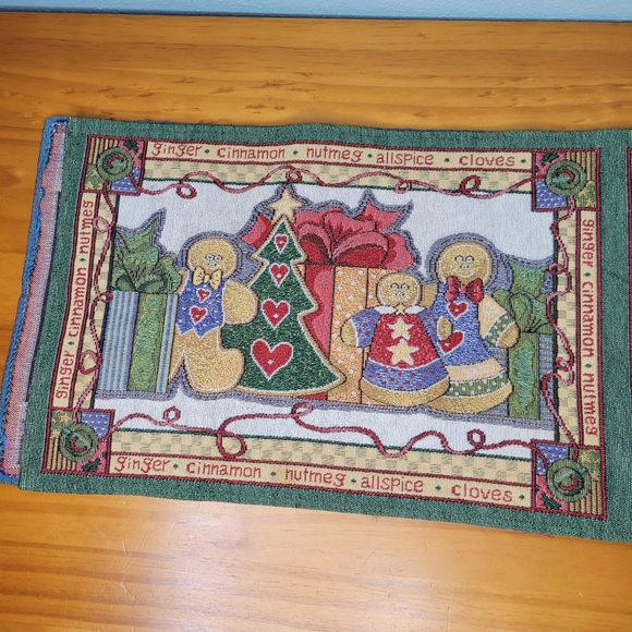 Vtg Beth Yarbrough Christmas Tapestry Table Runner Gingerbread Spices 12 X 72 - Picture 4 of 7